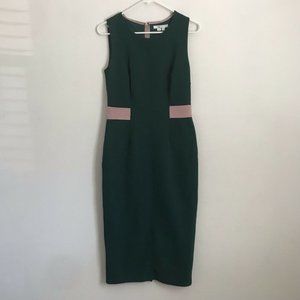 Boden Green Pencil Dress 10 Tall Sleeveless Sheath Dark Green Pink Stretch